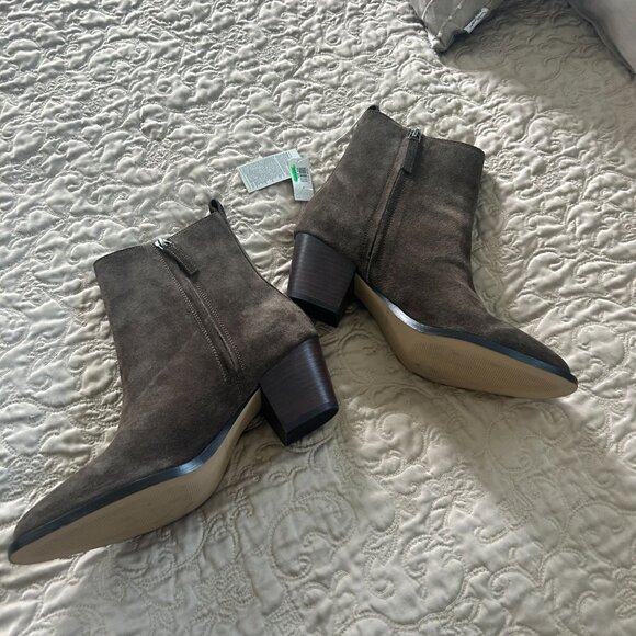 Banana Republic Dark Green Suede Ankle Boots With Side Zipper & Block Heel - Picture 7 of 11